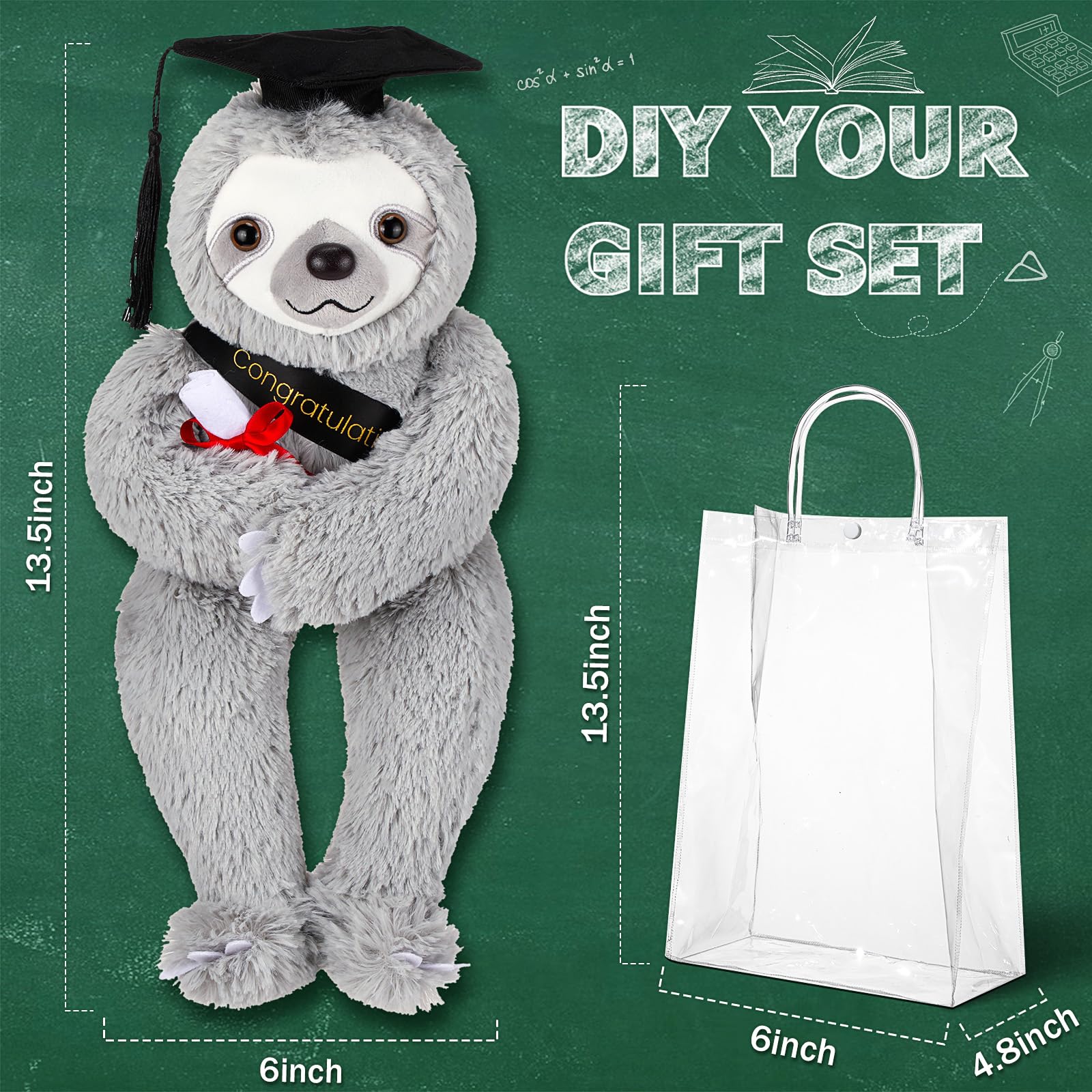 Hollowfly Class of 2026 Graduation Sloth Plush - Soft Stuffed Animal with Cap and Gift Bag, 13.4 Inch