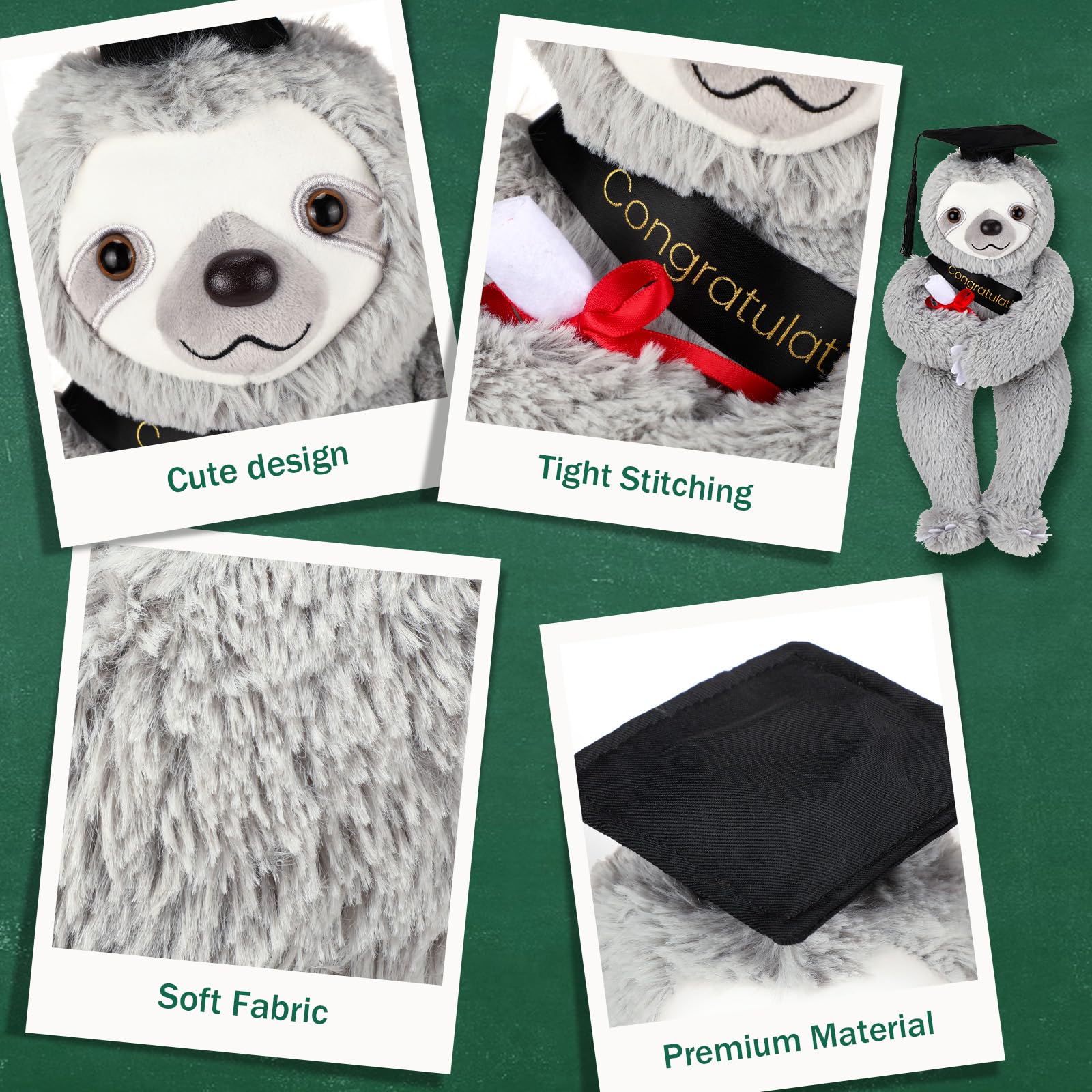 Hollowfly Class of 2026 Graduation Sloth Plush - Soft Stuffed Animal with Cap and Gift Bag, 13.4 Inch