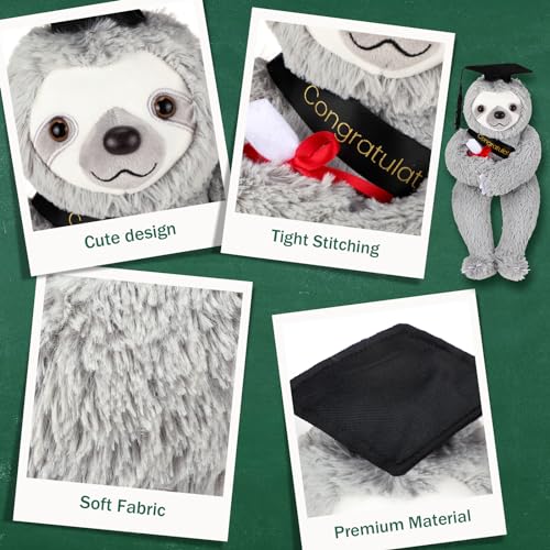 Hollowfly Class of 2026 Graduation Sloth Plush - Soft Stuffed Animal with Cap and Gift Bag, 13.4 Inch