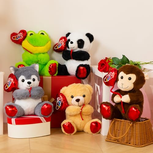 HollyHOME 10-Inch Panda Plush with Heart Balloon – Red Feet, Soft Cuddle Toy for Valentine's