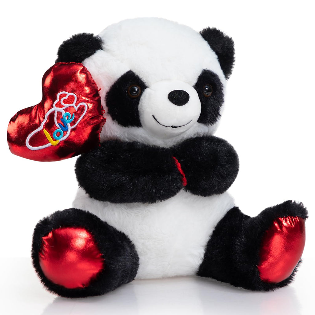 HollyHOME 10-Inch Panda Plush with Heart Balloon – Red Feet, Soft Cuddle Toy for Valentine's