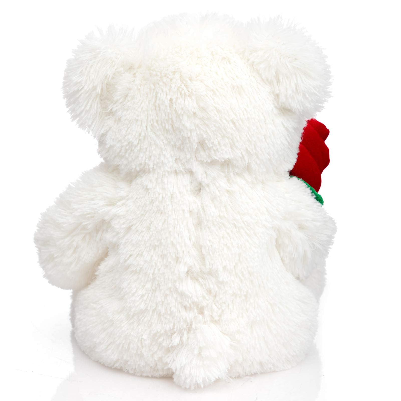 HollyHOME 12-Inch White Teddy Bear with Red Rose and Bow – Soft Plush Stuffed Animal Gift