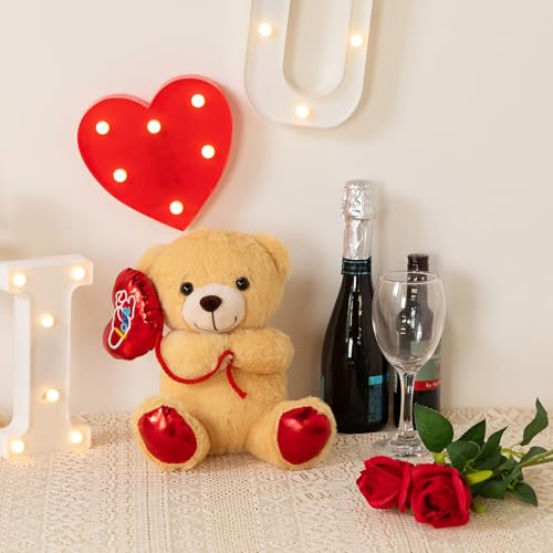 HollyHOME Valentine's Bear Plush - 10 Inch Stuffed Animal with Red Love Balloon for Kids and Girlfriend