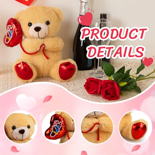 HollyHOME Valentine's Bear Plush - 10 Inch Stuffed Animal with Red Love Balloon for Kids and Girlfriend