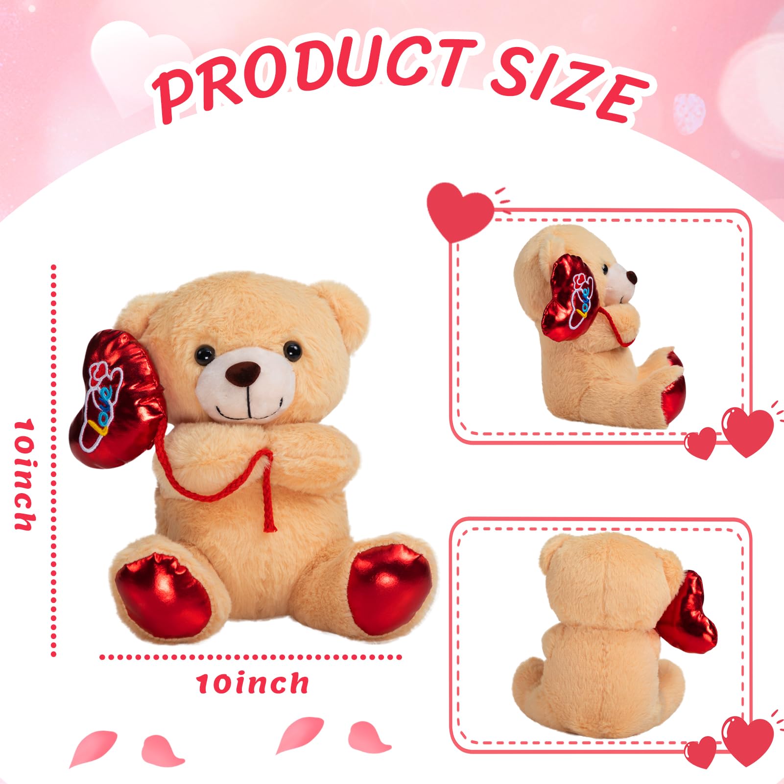 HollyHOME Valentine's Bear Plush - 10 Inch Stuffed Animal with Red Love Balloon for Kids and Girlfriend
