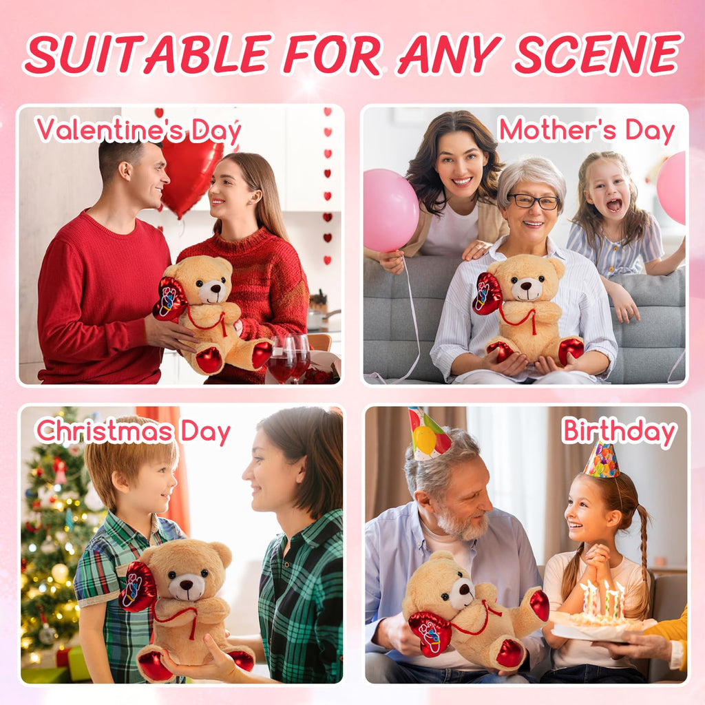 HollyHOME Valentine's Bear Plush - 10 Inch Stuffed Animal with Red Love Balloon for Kids and Girlfriend