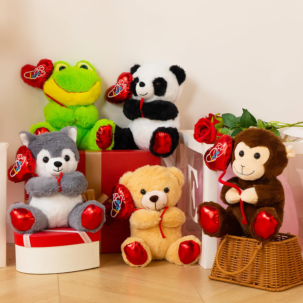 HollyHOME Valentine's Bear Plush - 10 Inch Stuffed Animal with Red Love Balloon for Kids and Girlfriend