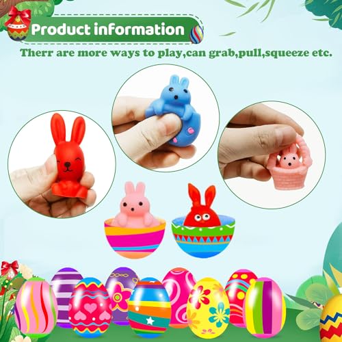 Holydeck 24 Pack Prefilled Easter Eggs with Squishy Fidget Toys - Bright Colors, Easter Basket Stuffers, Party Favors for Kids