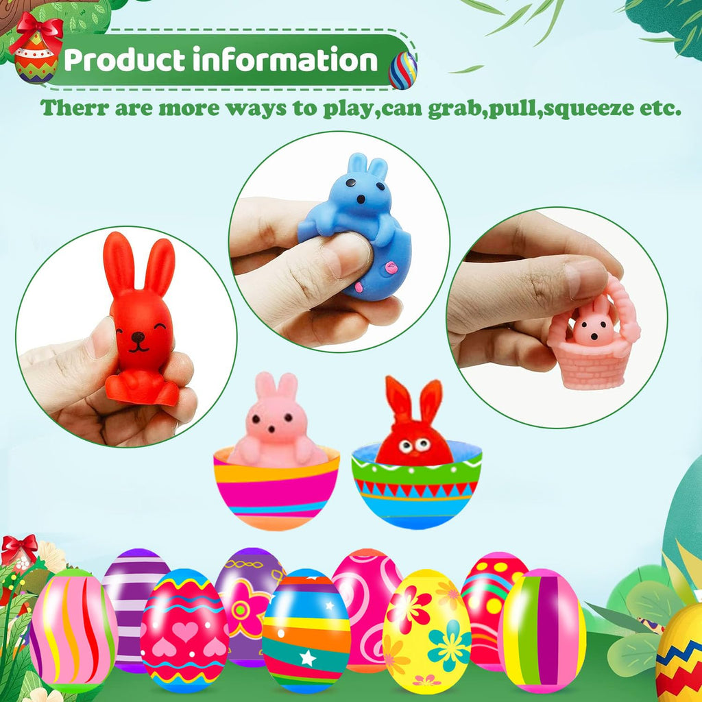 Holydeck 24 Pack Prefilled Easter Eggs with Squishy Fidget Toys - Bright Colors, Easter Basket Stuffers, Party Favors for Kids