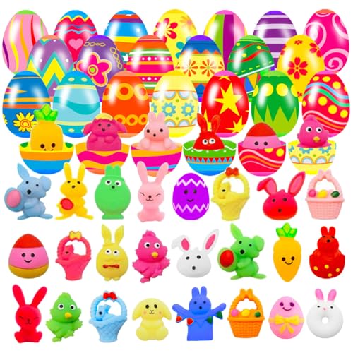 Holydeck 24 Pack Prefilled Easter Eggs with Squishy Fidget Toys - Bright Colors, Easter Basket Stuffers, Party Favors for Kids