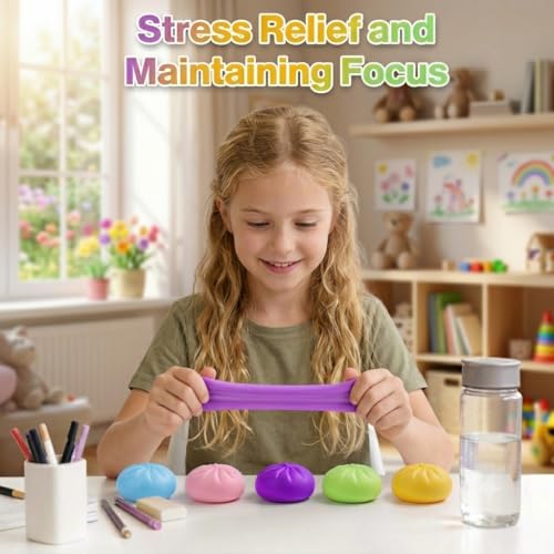Home&Husky 5-Pack Colorful Dumpling Squishy Stress Balls with Mini Steamers - Sensory Fidget Toys for Stress Relief