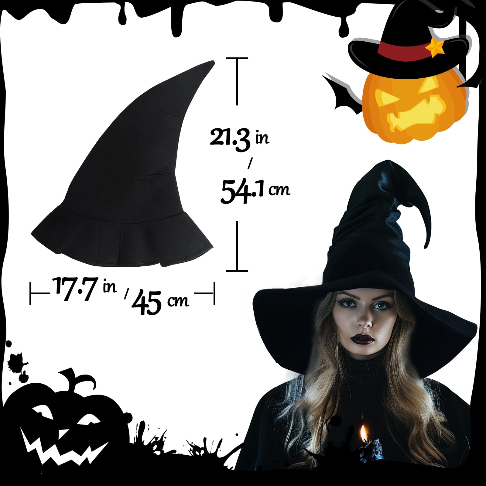 HOMELEX Adult Black Witch Hat for Halloween Costume Parties