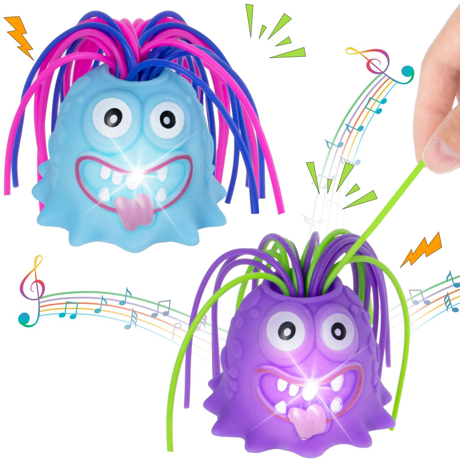 HOMQYTE Hair-Pulling Screaming Monster Fidget Toy – LED Light, Stress Relief Gag Toy, 2-Pack (Blue & Purple)