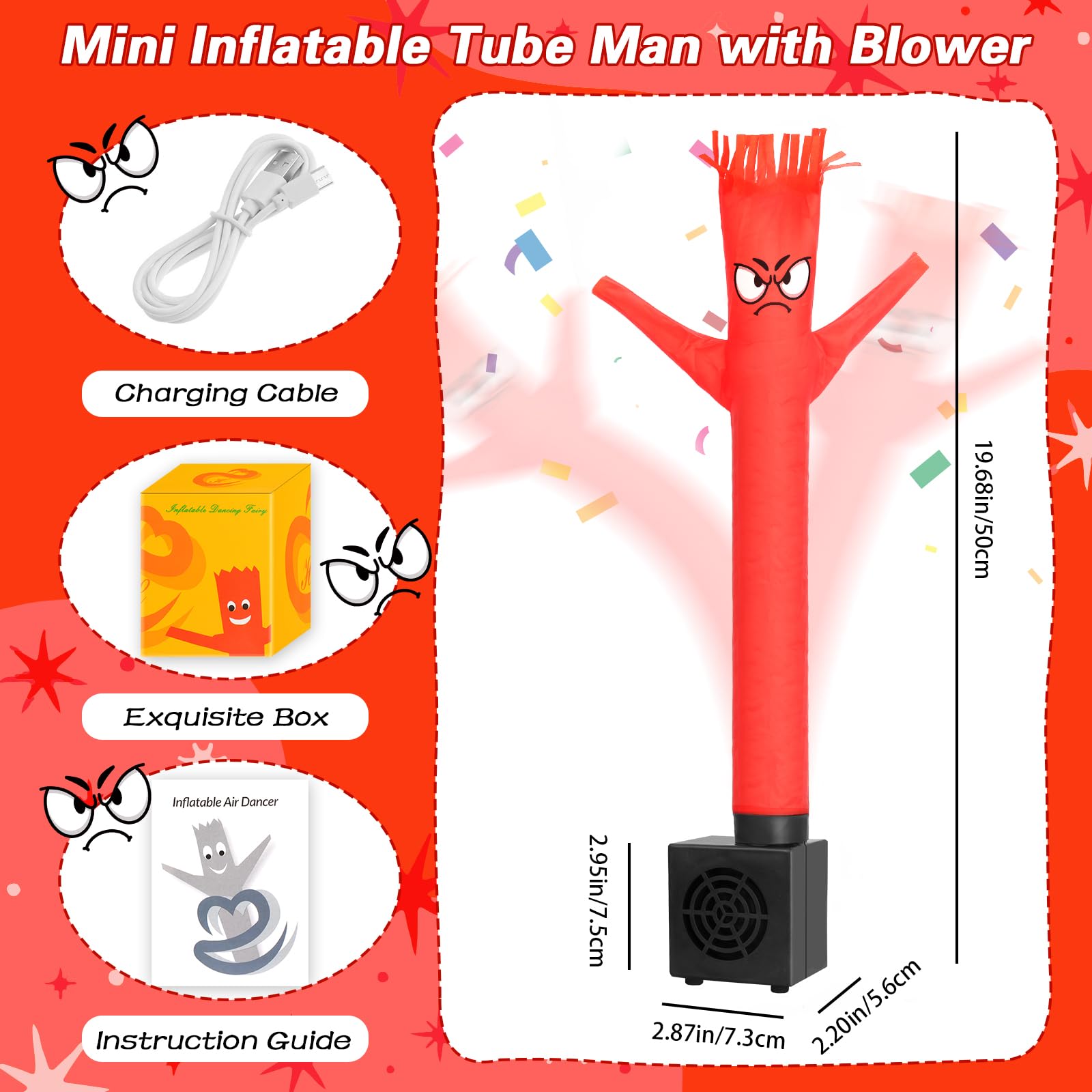 HOMQYTE Red Mini Inflatable Tube Man Desktop Air Dancer with Blower - Gag Gift