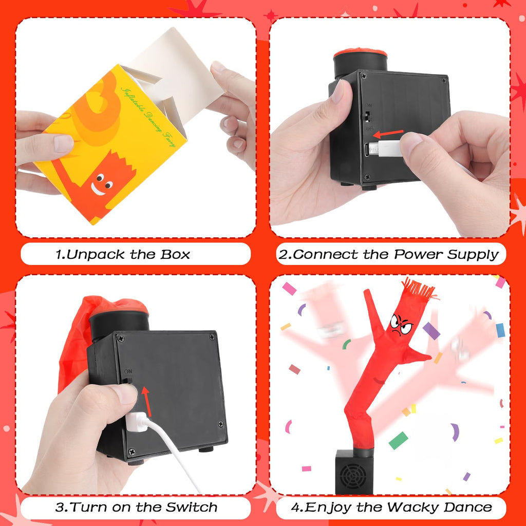 HOMQYTE Red Mini Inflatable Tube Man Desktop Air Dancer with Blower - Gag Gift