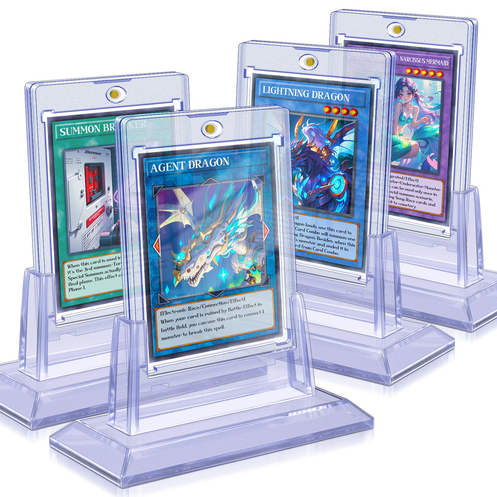Homthy 4-Pack Magnetic Card Holders (35pt) with Stands – Acrylic Display Cases for Standard Trading Cards (MTG, YuGiOh, Sports)