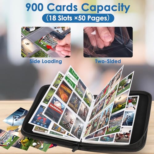 Homthy 900-Pocket 9-Slot Card Binder - Durable Leather Album for Trading Cards, Sports Cards, MTG, TCG, Black