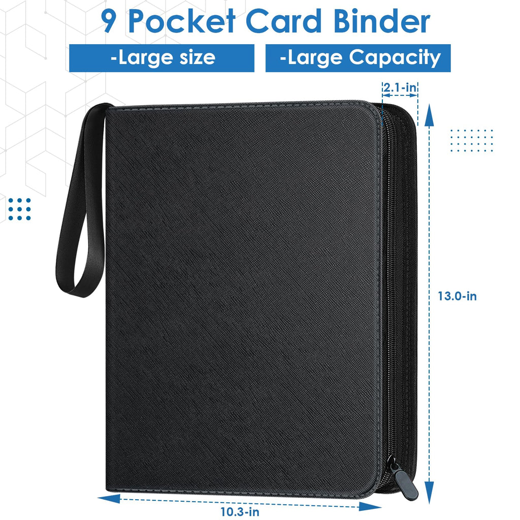 Homthy 900-Pocket 9-Slot Card Binder - Durable Leather Album for Trading Cards, Sports Cards, MTG, TCG, Black