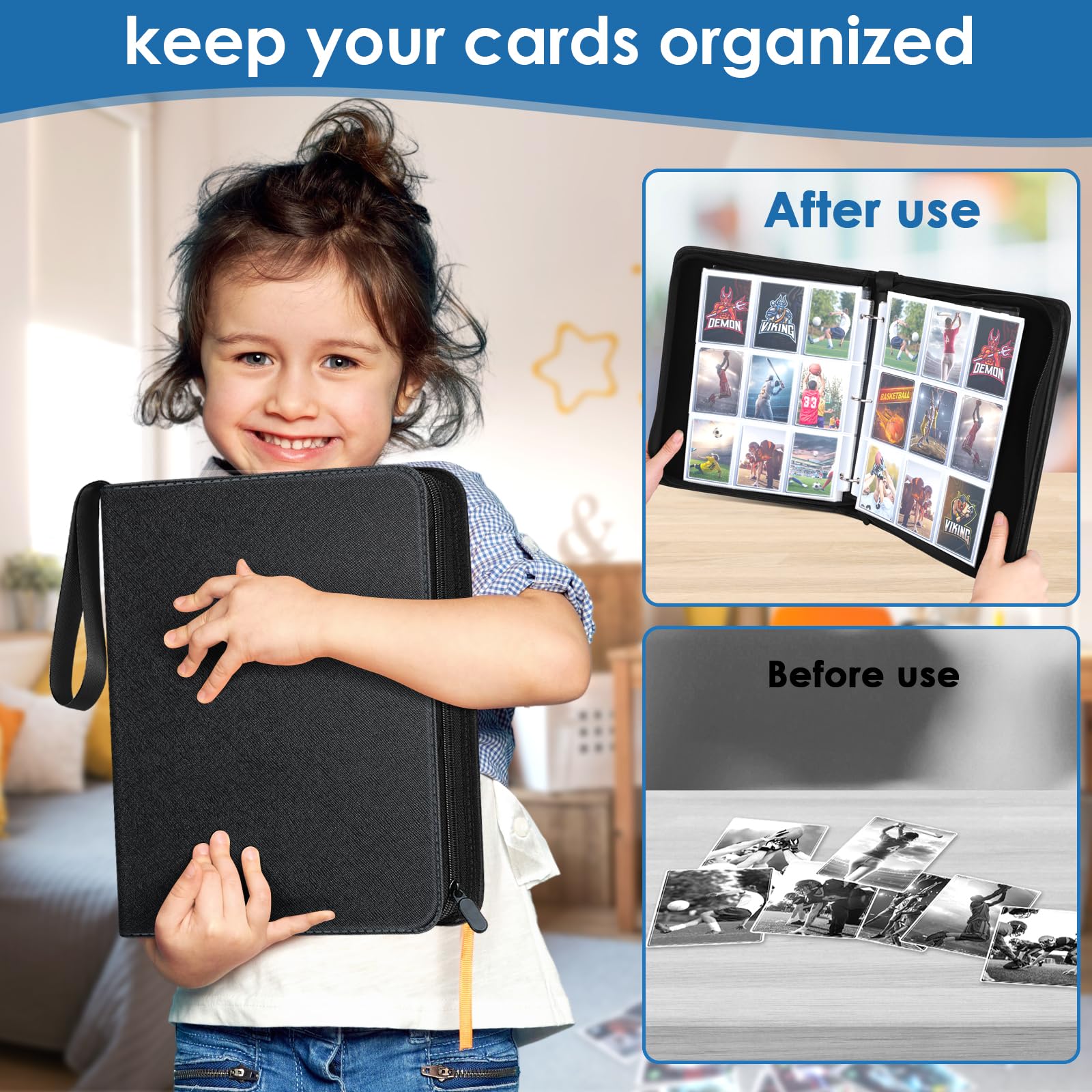 Homthy 900-Pocket 9-Slot Card Binder - Durable Leather Album for Trading Cards, Sports Cards, MTG, TCG, Black
