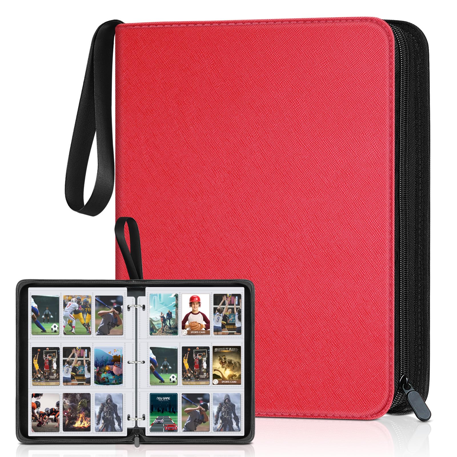 Homthy Red 900-Pocket Card Binder – Durable Pu Leather 9-Pocket Album for Protecting & Displaying Trading Cards, Sports Cards, and Game Cards