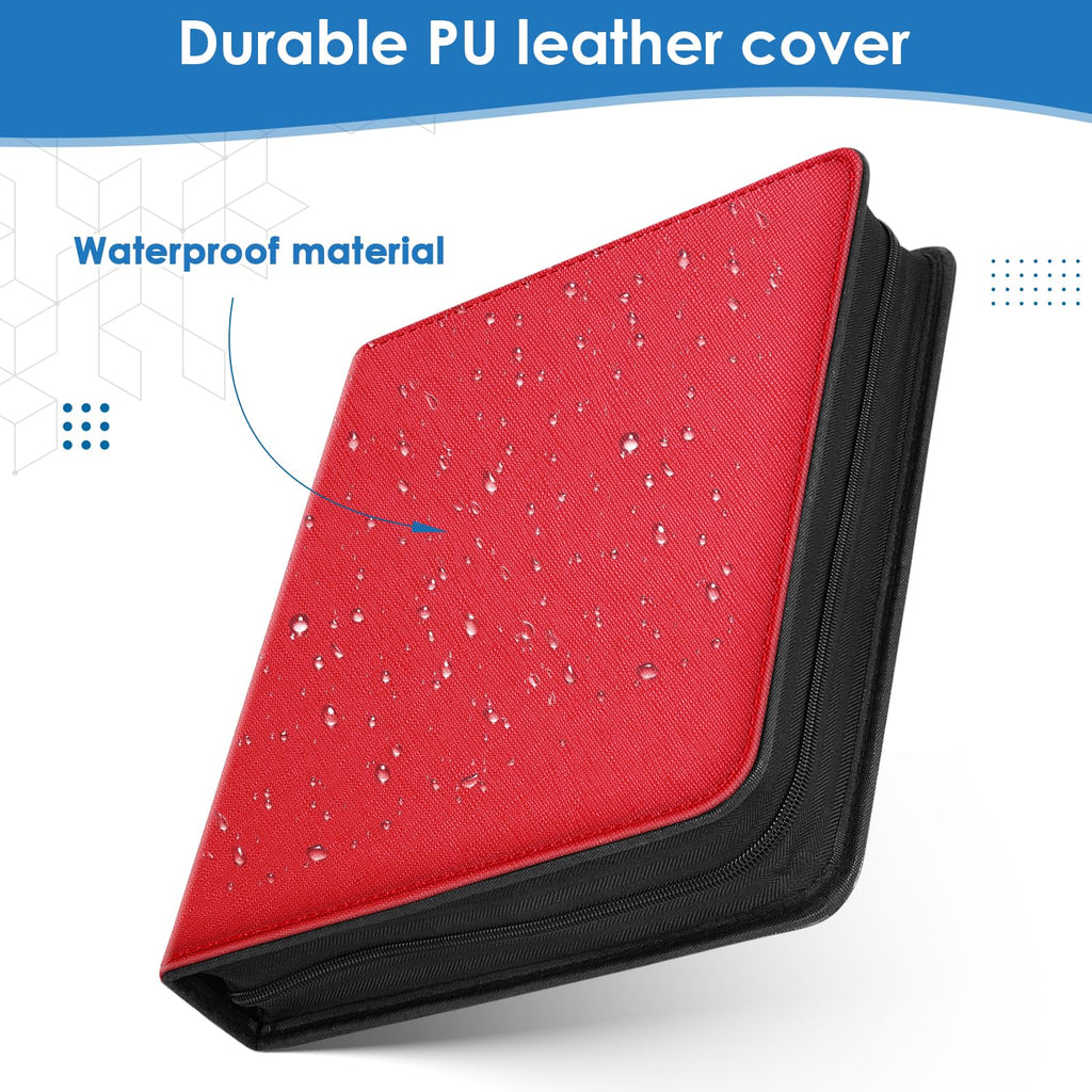 Homthy Red 900-Pocket Card Binder – Durable Pu Leather 9-Pocket Album for Protecting & Displaying Trading Cards, Sports Cards, and Game Cards