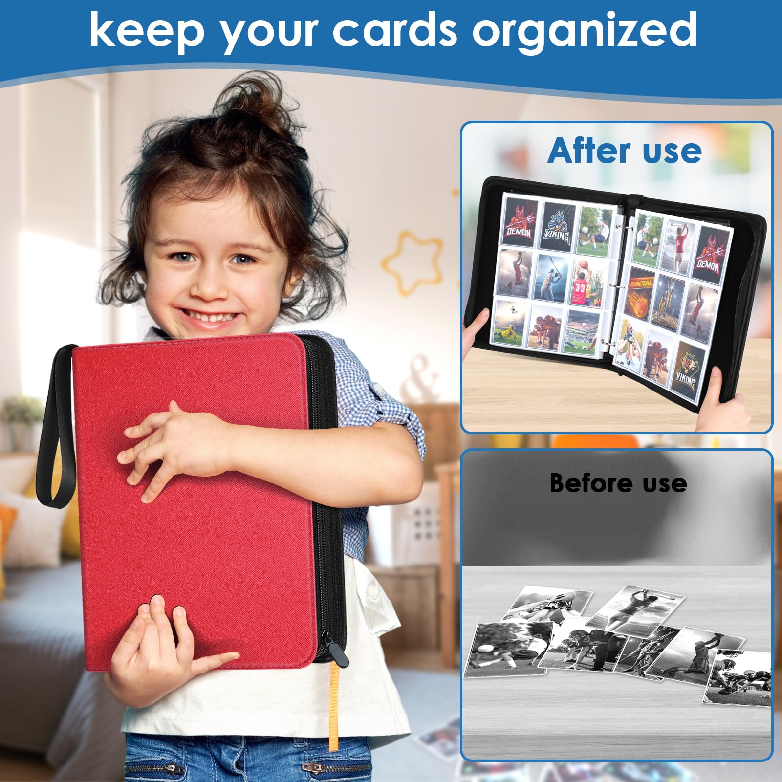 Homthy Red 900-Pocket Card Binder – Durable Pu Leather 9-Pocket Album for Protecting & Displaying Trading Cards, Sports Cards, and Game Cards