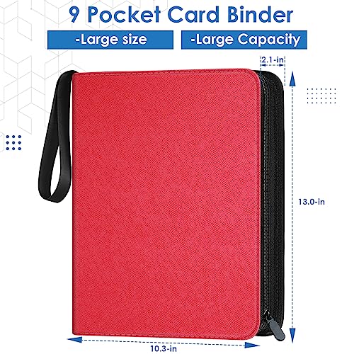 Homthy Red 900-Pocket Card Binder – Durable Pu Leather 9-Pocket Album for Protecting & Displaying Trading Cards, Sports Cards, and Game Cards