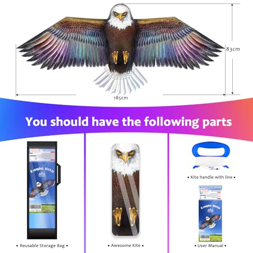 Honbo Eagle Kite: 73-Inch Wingspan, 200ft Line, Ripstop Polyester, for Beach and Outdoor Fun
