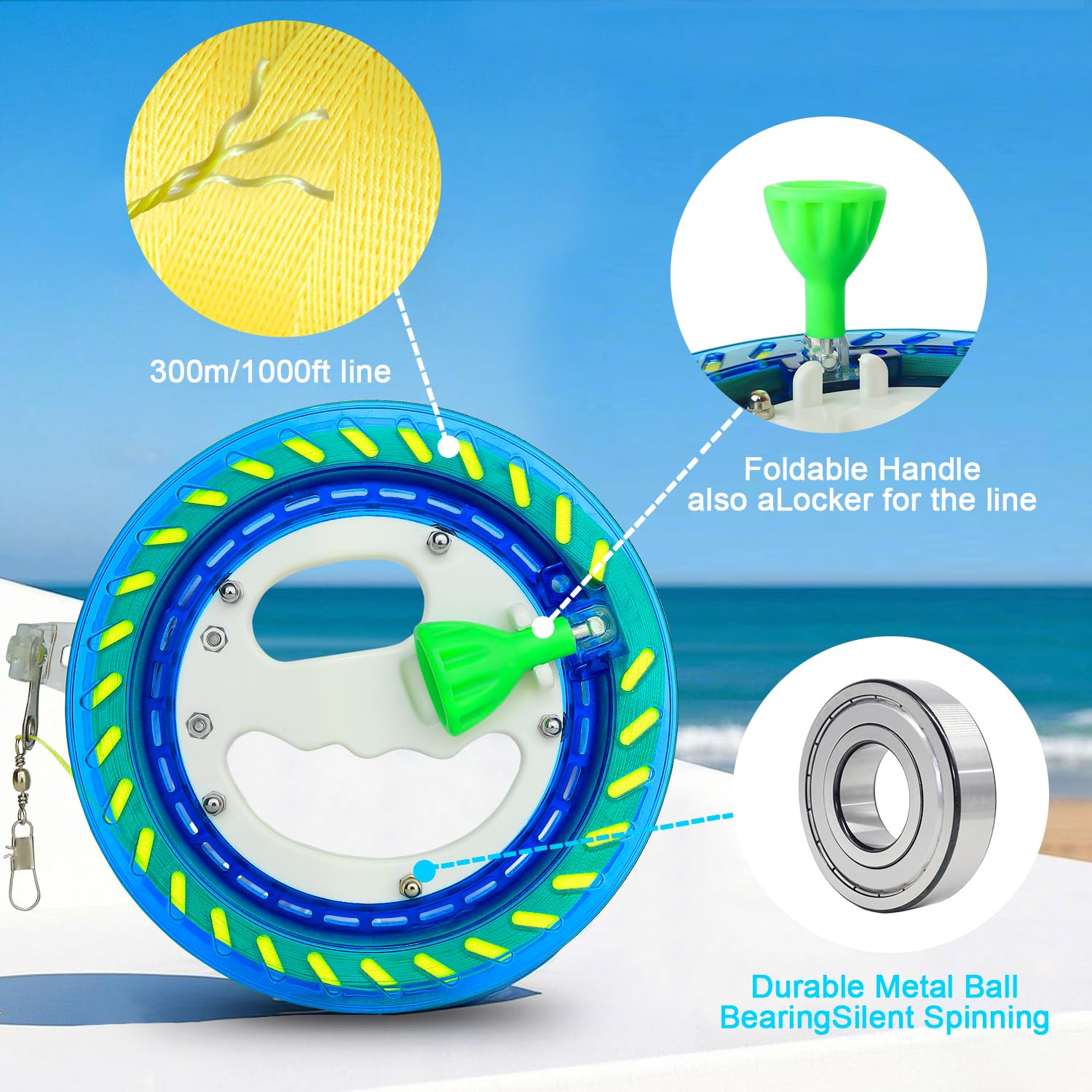 HONBO Kite String Spool – 7.1-Inch Reel with Bearing, Foldable Handle & 300m Line