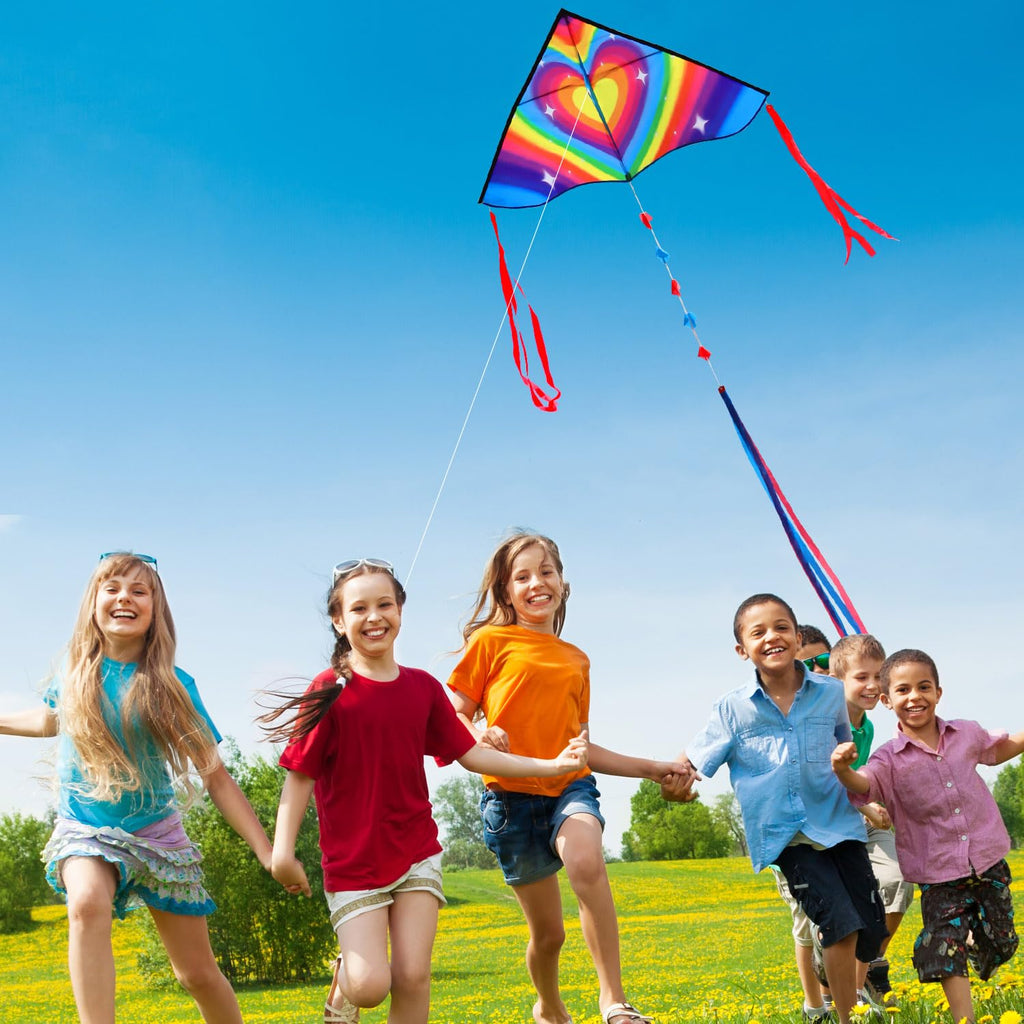 Honbo Large Delta Kite 53.5x30.3" – Easy to Fly for Kids & Adults with Colorful Tails and Handle Line Included