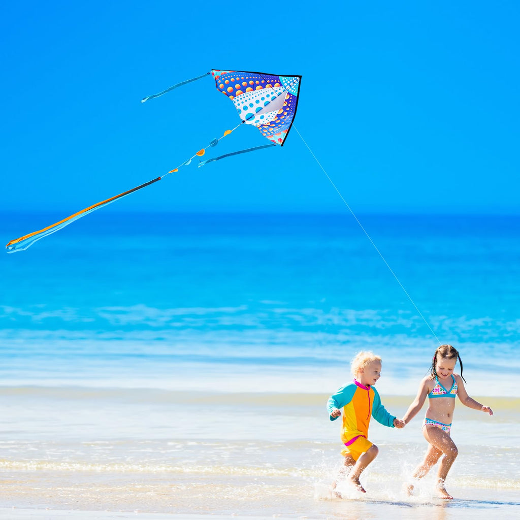 HONBO Large Delta Kite 53.5x30.3 Inches – Easy to Fly with Colorful Tails, Includes Line and Handle