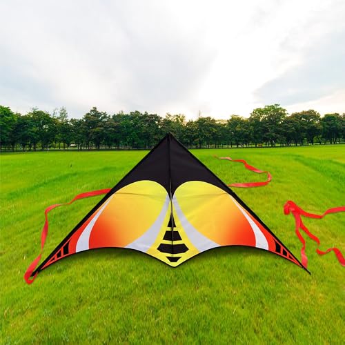 HONBO Large Delta Kite for Beginners – 60x30 Inch with 200ft Line and Tails
