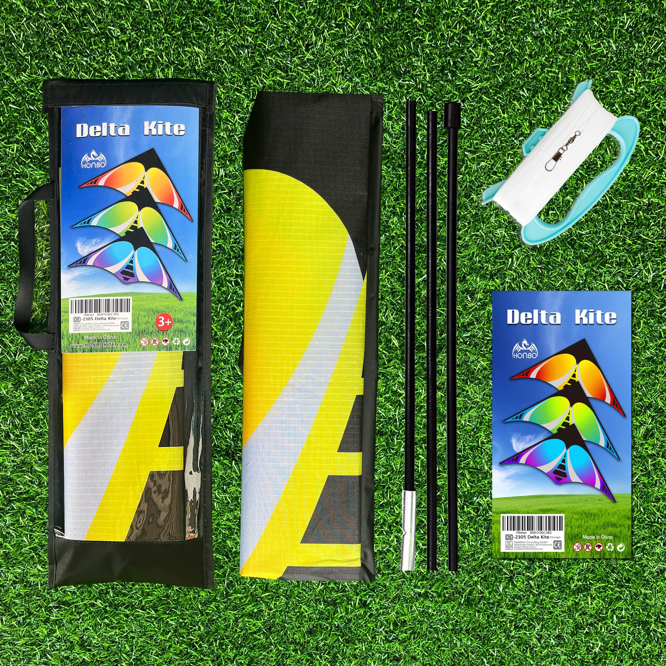 HONBO Large Delta Kite for Beginners – 60x30 Inch with 200ft Line and Tails