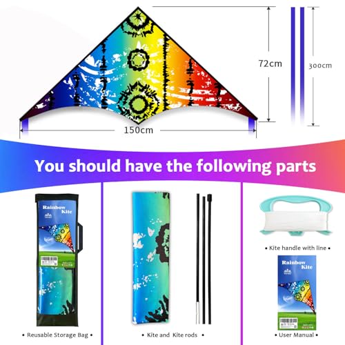 HONBO Large Delta Kite for Kids & Adults – Easy to Fly with Colorful Tail