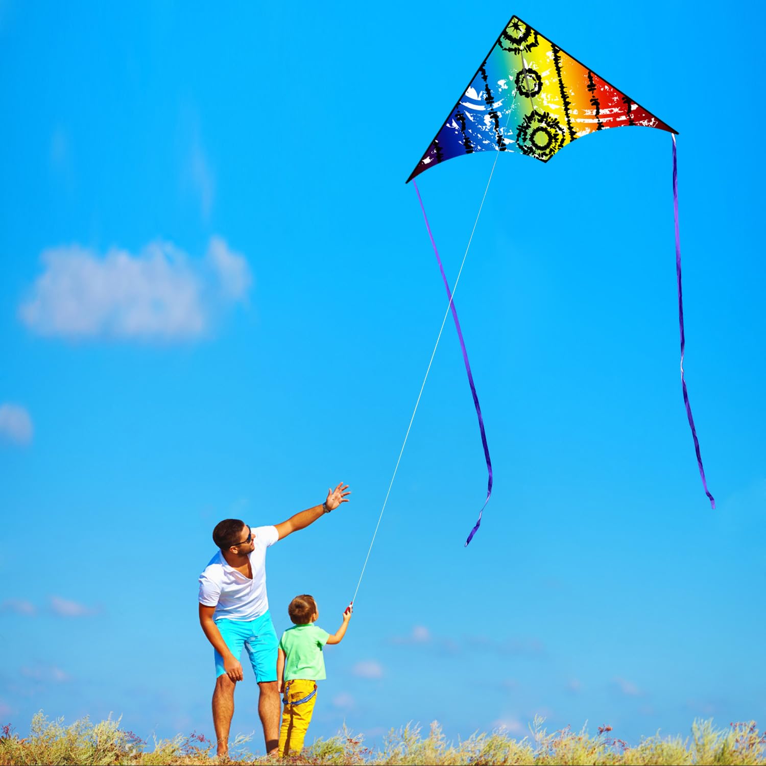 HONBO Large Delta Kite for Kids & Adults – Easy to Fly with Colorful Tail