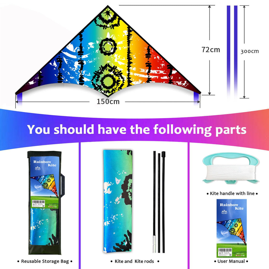 HONBO Large Delta Kite for Kids & Adults – Easy to Fly with Colorful Tail