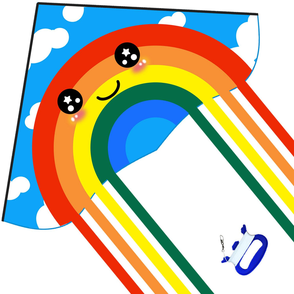 Honbo Large Rainbow Delta Kite – Easy to Fly with 8 Colorful Tails, 61'' x 29'', for Beginners Kids & Adults