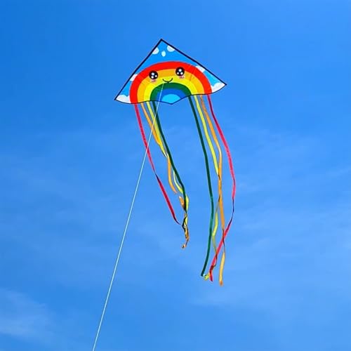 Honbo Large Rainbow Delta Kite – Easy to Fly with 8 Colorful Tails, 61'' x 29'', for Beginners Kids & Adults