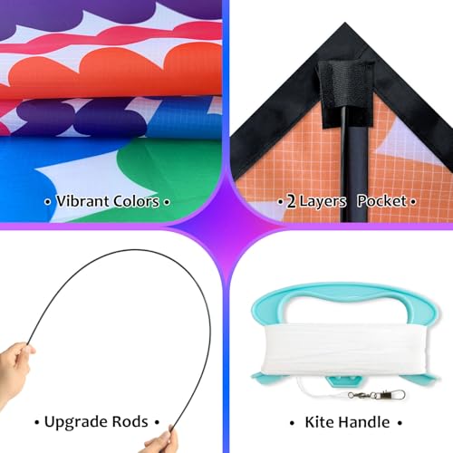 Honbo Lollipop Delta Kite - Large 53.5x30.3 Inch Easy to Fly Kite for Kids and Adults, Includes 200ft Line and Storage Bag