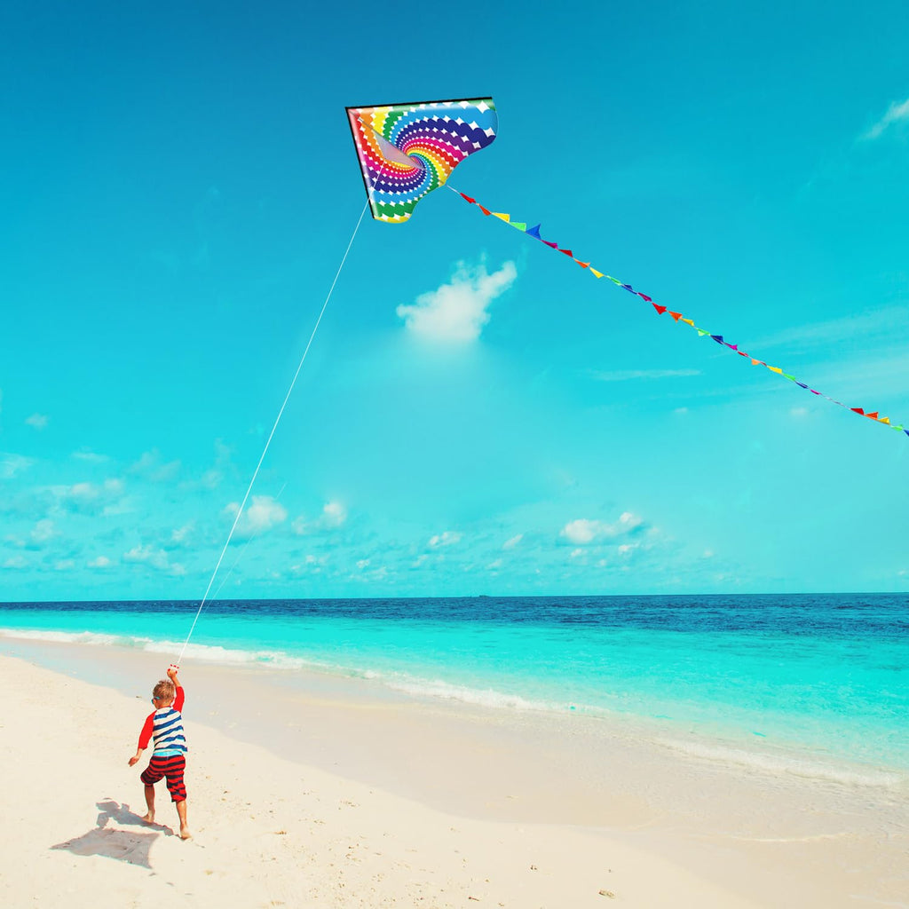Honbo Lollipop Delta Kite - Large 53.5x30.3 Inch Easy to Fly Kite for Kids and Adults, Includes 200ft Line and Storage Bag