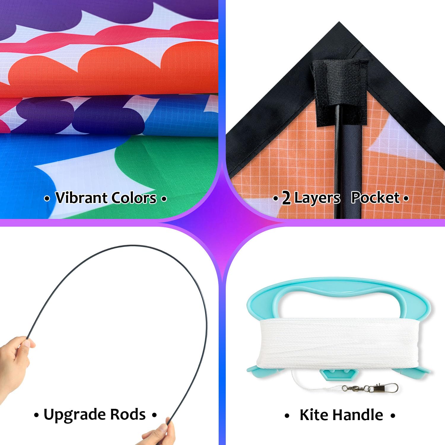 Honbo Lollipop Delta Kite - Large 53.5x30.3 Inch Easy to Fly Kite for Kids and Adults, Includes 200ft Line and Storage Bag