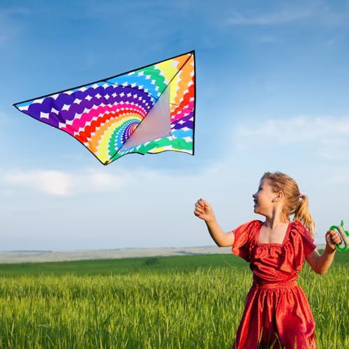 Honbo Lollipop Delta Kite - Large 53.5x30.3 Inch Easy to Fly Kite for Kids and Adults, Includes 200ft Line and Storage Bag