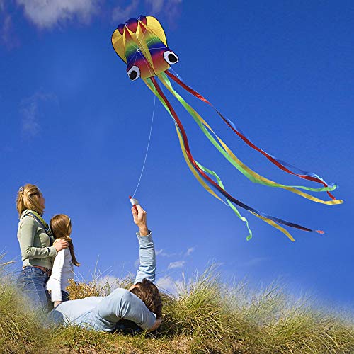 Honbo Rainbow Soft Octopus Kite – 14ft PVC Kite Ready to Fly with 11.5ft Tails
