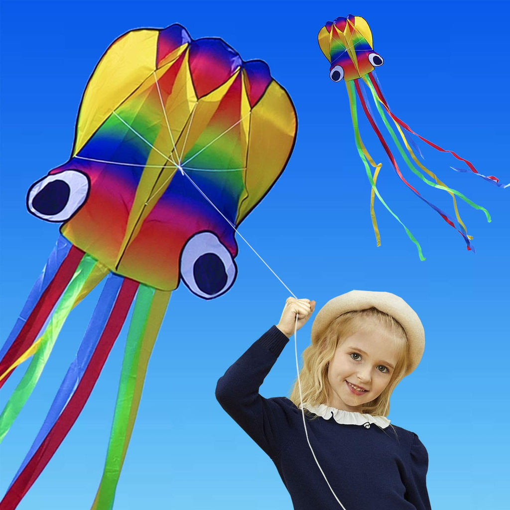 Honbo Rainbow Soft Octopus Kite – 14ft PVC Kite Ready to Fly with 11.5ft Tails