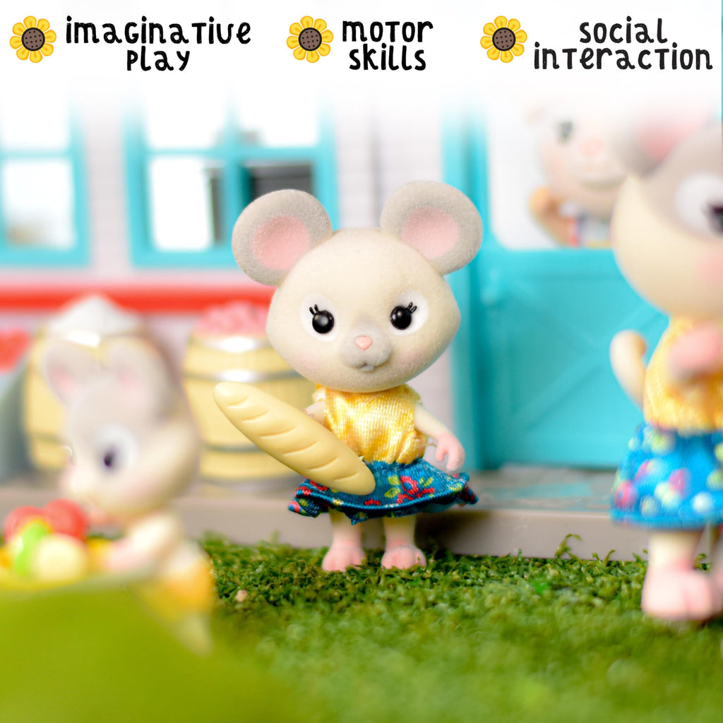 Honey Bee Acres The Cheddars Mouse Family: 4 Miniature Flocked Mouse Figures for Imaginative Play
