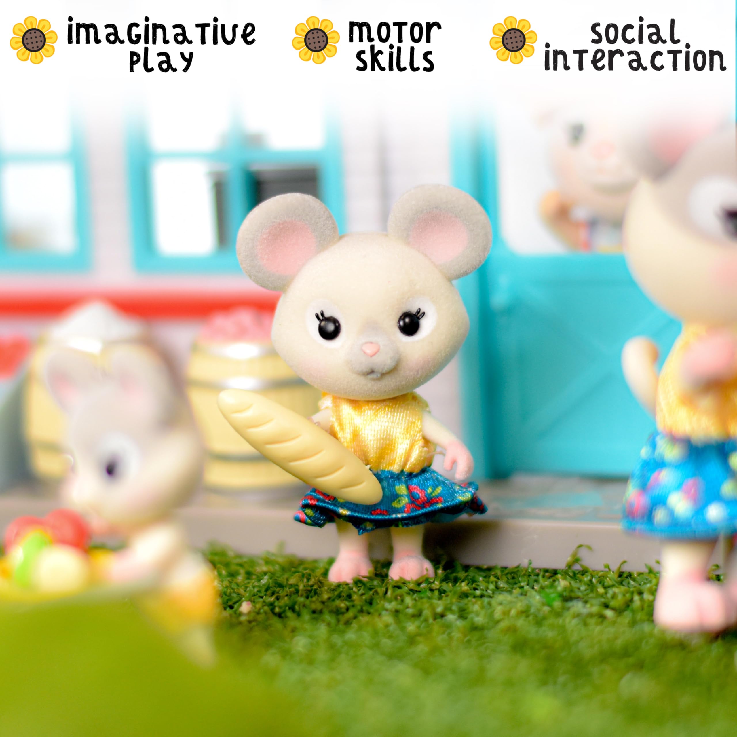 Honey Bee Acres The Cheddars Mouse Family: 4 Miniature Flocked Mouse Figures for Imaginative Play
