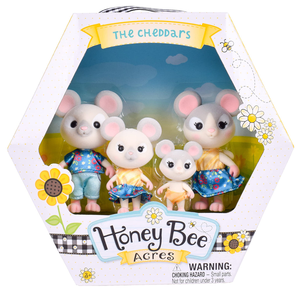 Honey Bee Acres The Cheddars Mouse Family: 4 Miniature Flocked Mouse Figures for Imaginative Play