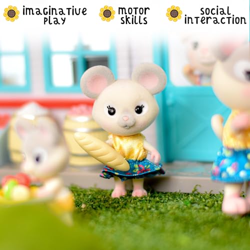 Honey Bee Acres The Cheddars Mouse Family: 4 Miniature Flocked Mouse Figures for Imaginative Play