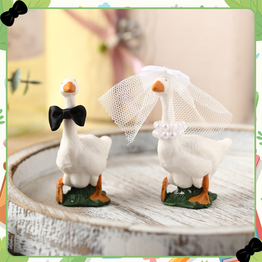 Honeydak Goose Couple Wedding Cake Topper - Handmade Resin Figurines for Bride & Groom