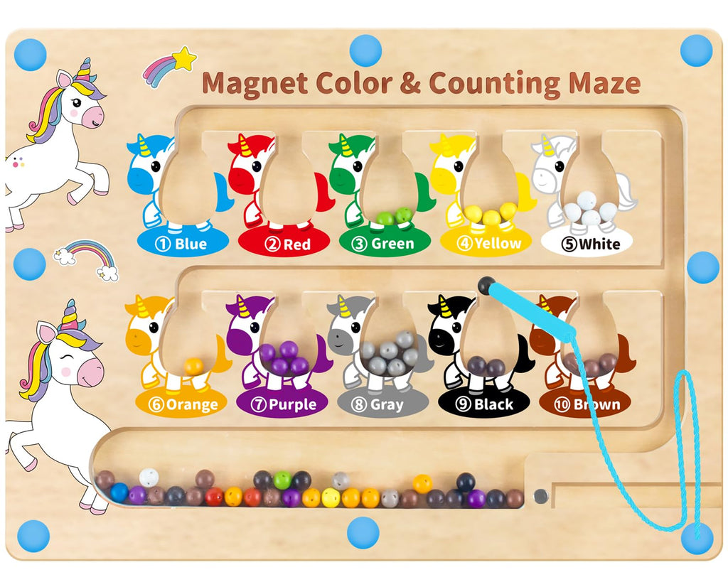 HONGID Magnetic Color and Number Maze – Dinosaur Theme Montessori Toy for Ages 3-5
